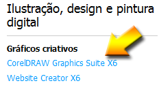 6. Clique no link CorelDRAW Graphics Suite X6, como indicado na
