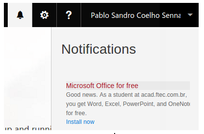 Após o carregamento da página, preencher o seu usuário e senha Para que você possa ter acesso aos aplicativos disponíveis, é necessário ativar a sua licença do Office365.