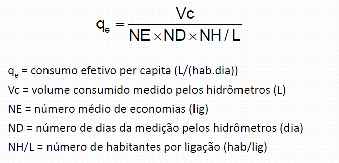 Consumo efetivo per capita (q e ): 39 É o consumo médio efetivo de água por