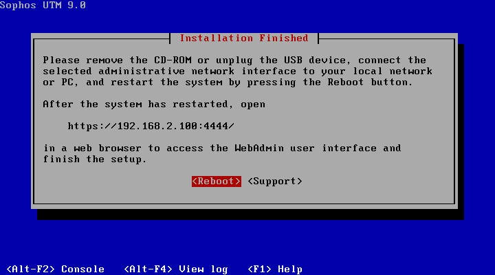 15 3.24. Na próxima tela, a instalação solicita que você remova o CD-ROM ou o Pendrive utilizado para a instalação do UTM 9, conecte a interface de rede administrativa, configurada no ítem 3.