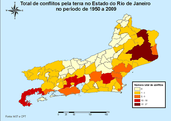 Os conflitos envolvendo posseiros foram os que registram o maior número de ocorrências, localizadas principalmente na Região Metropolitana do Rio de Janeiro.