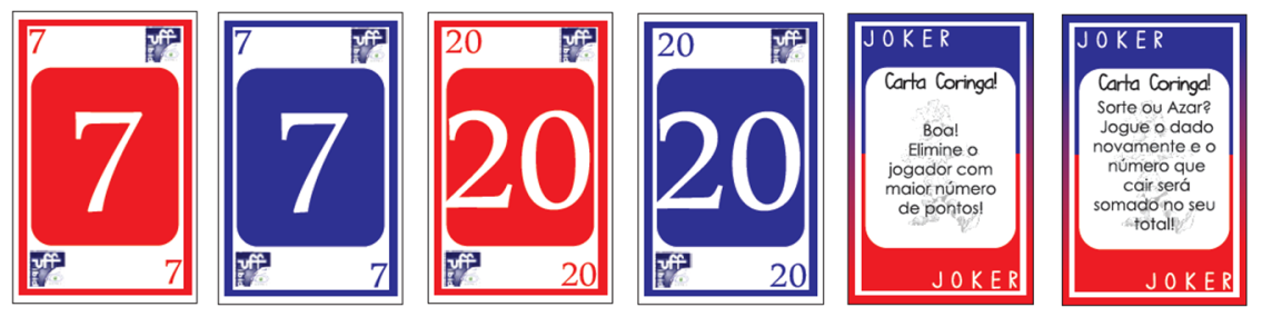cartas de um baralho comum numeradas de 2 a 10, com 4 cartas de cada número e uma folha de papel para anotações das jogadas.