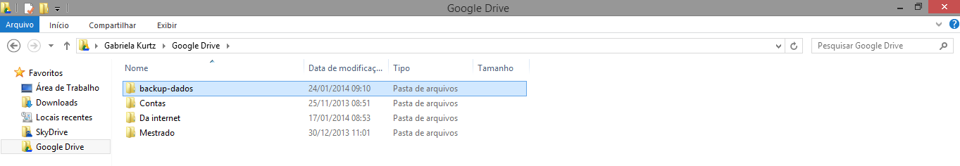 Armazenando o backup no Google Drive 3. Criando uma pasta de destino para o backup automático (parte 2) - Acesse sua pasta do Google Drive.