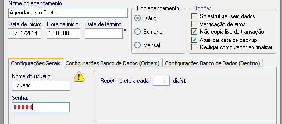 Como configurar o backup automático 7. Em Opções, defina outros detalhes.