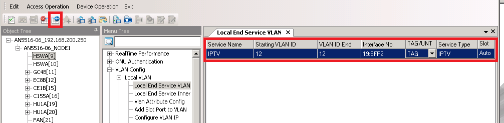 Em seguida, clicar em VLAN Config, depois em Local VLAN e por último clicar na opção Local End Service VLAN