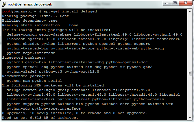 apt-get update apt-get upgrade Instalando o Deluge apt-get install deluged Você tem duas opções agora! Acessar remotamente o seu servidor ou você pode usar um console web ou um cliente desktop.