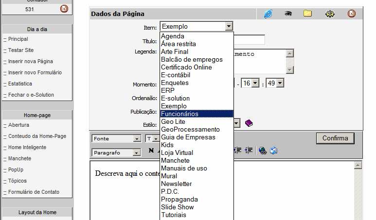 Para alterar o tópico, clique na caixa e selecione o novo tópico. No caso, Funcionários.