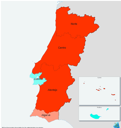 Portugal: Política de Coesão Regiões menos desenvolvidas Regiões