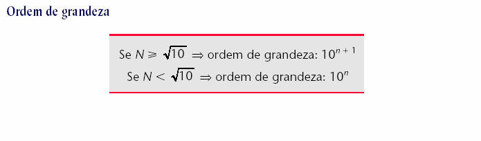 ORDEM DE GRANDEZA Ordem de grandeza de uma medida é uma estimativa de potência de base 10 mais próxima de uma determinada medida.