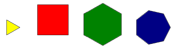 113 Exercícios: 1) Usando o Editor, crie um procedimento para desenhar cada um dos polígonos regulares abaixo (em todos, o contorno é preto): Dica: Primeiro, faça o polígono e, depois, coloque a tat