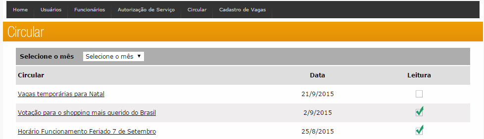 Consulta de circular Para acessar a lista de circular, clique em Circular : Em seguida exibirá toda a lista de circular, as