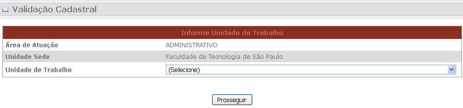 Informe se o servidor encontra-se afastado do CEETEPS e clique em Prosseguir para incluir a Unidade de Trabalho do Servidor.