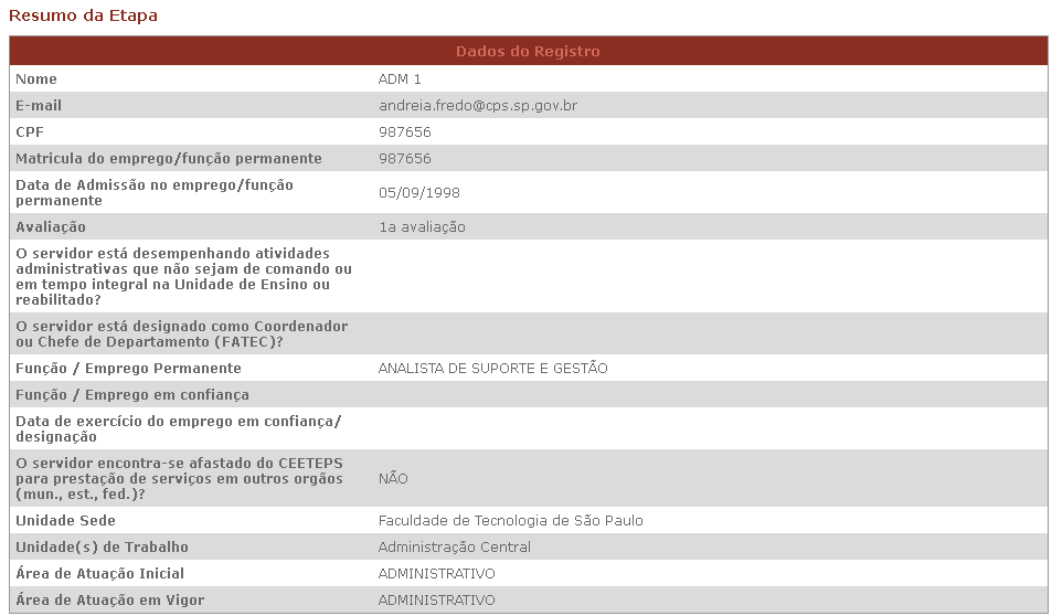 Confira os dados do Servidor e clique em Finalizar Etapa.