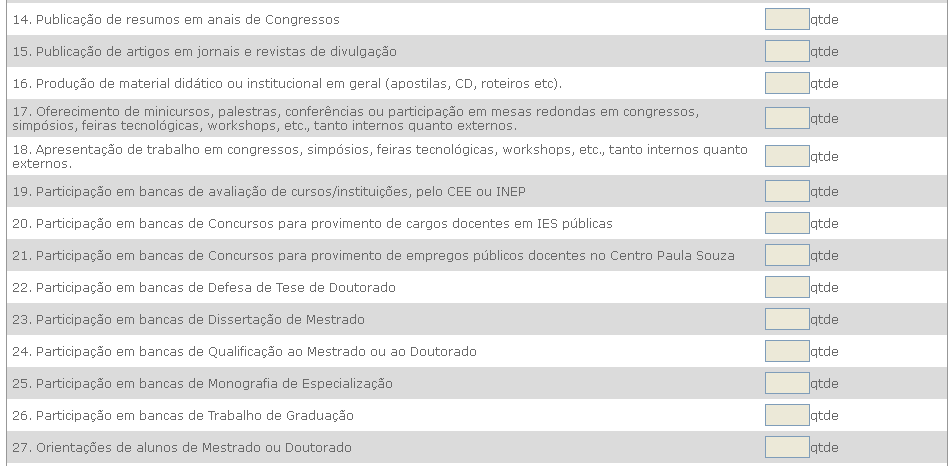 Estes campos ( em formato de retângulo ) deverão ser preenchidos apenas com caracteres numéricos informando os pontos atingidos pelo profissional na atividade de atualização acadêmicoprofissional