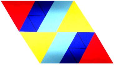 3. Comparação dos comprimentos dos lados dos polideltas dados, pela superposição das peças. O monodelta, o bidelta e o tetradelta hexágono têm todos os lados congruentes e medem 1u.