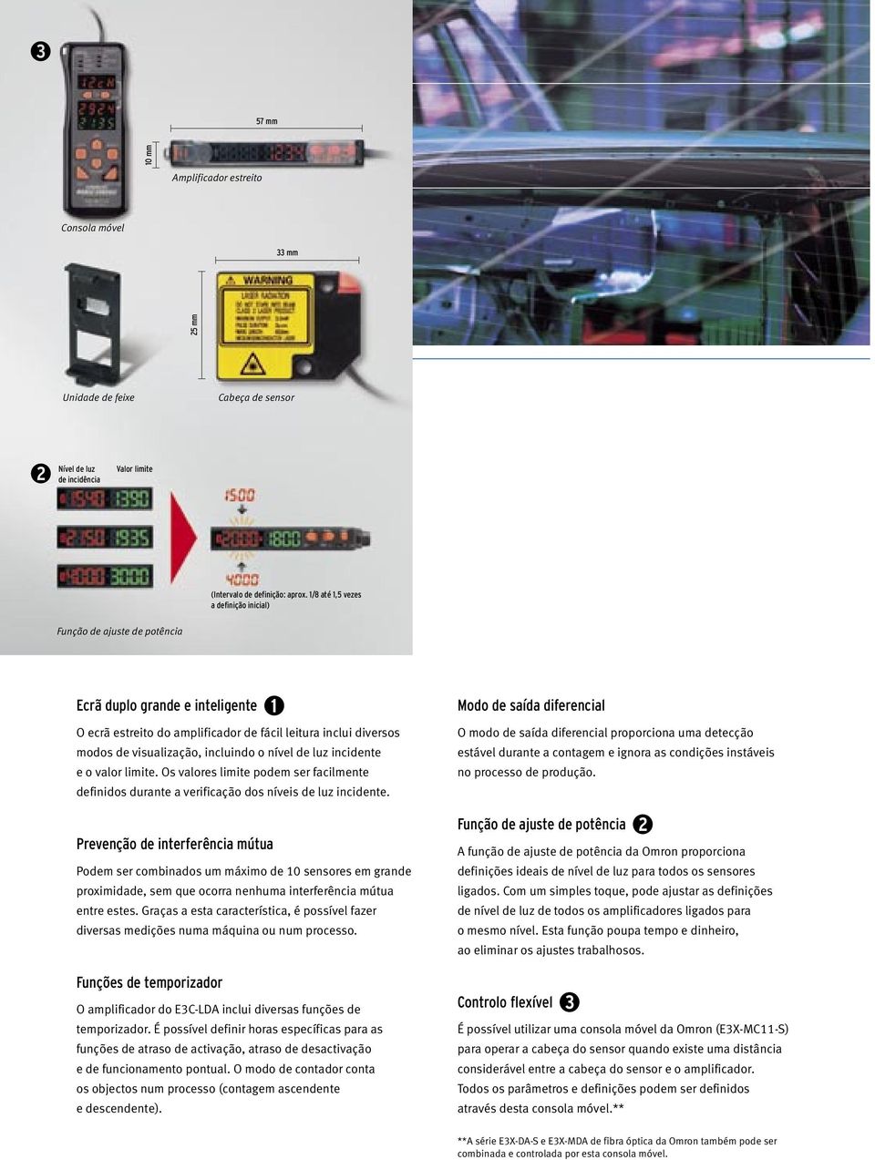 nível de luz incidente e o valor limite. Os valores limite podem ser facilmente definidos durante a verificação dos níveis de luz incidente.