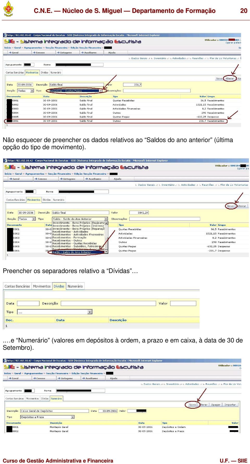 relativos ao Saldos do ano anterior (última opção do tipo de movimento).