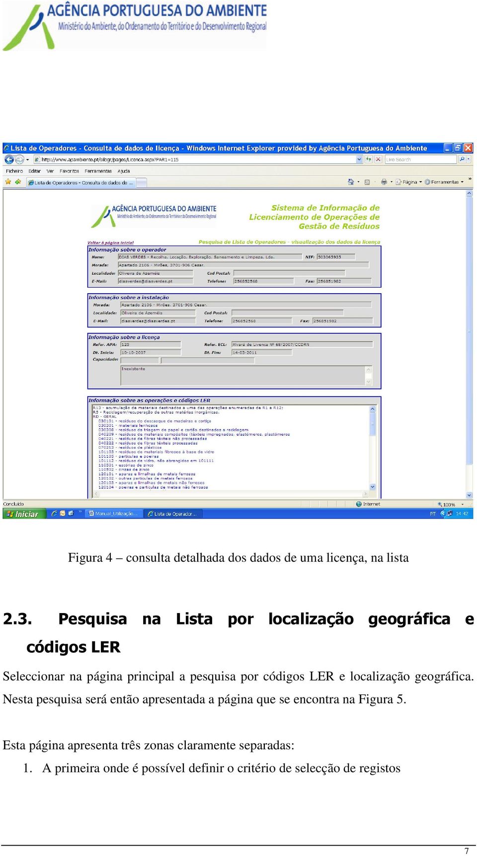 por códigos LER e localização geográfica.