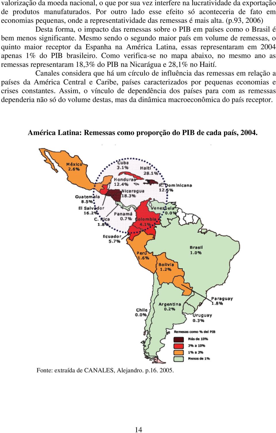93, 2006) Desta forma, o impacto das remessas sobre o PIB em países como o Brasil é bem menos significante.