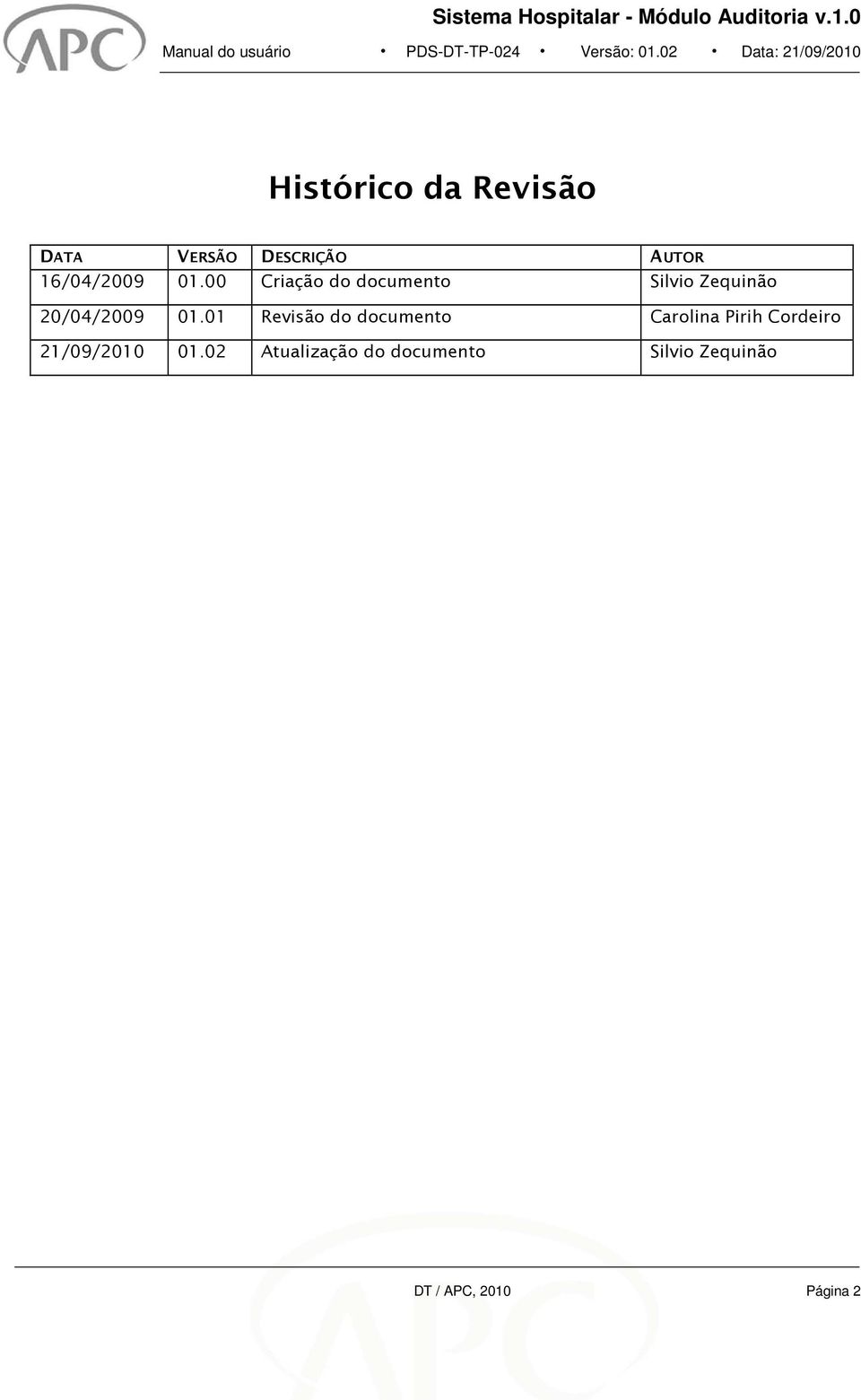 01 Revisão do documento Carolina Pirih Cordeiro 21/09/2010 01.