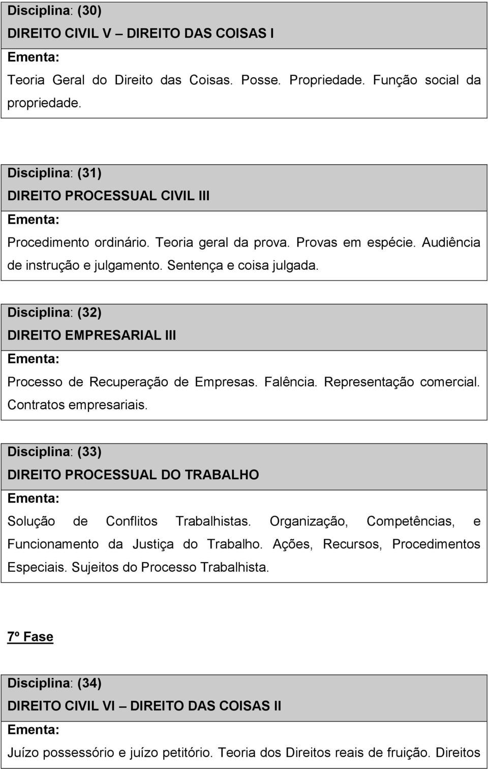 Disciplina: (32) DIREITO EMPRESARIAL III Processo de Recuperação de Empresas. Falência. Representação comercial. Contratos empresariais.