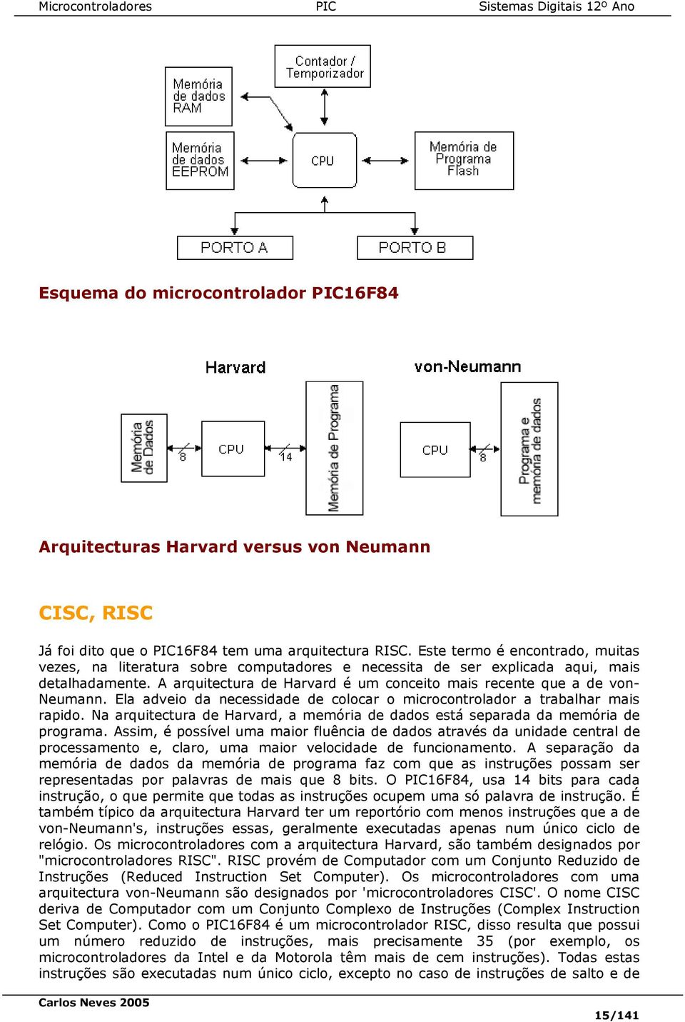 A arquitectura de Harvard é um conceito mais recente que a de von- Neumann. Ela adveio da necessidade de colocar o microcontrolador a trabalhar mais rapido.