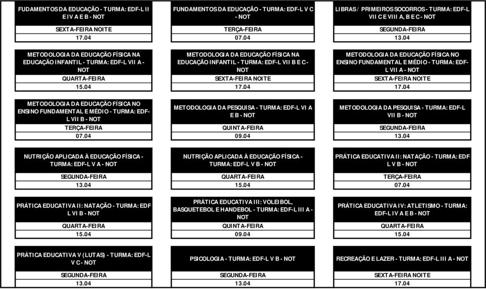 TURMA: EDF-L VII B E C - METODOLOGIA DA EDUCAÇÃO FÍSICA NO ENSINO FUNDAMENTAL E MÉDIO - TURMA: EDF- L VII A - 15.