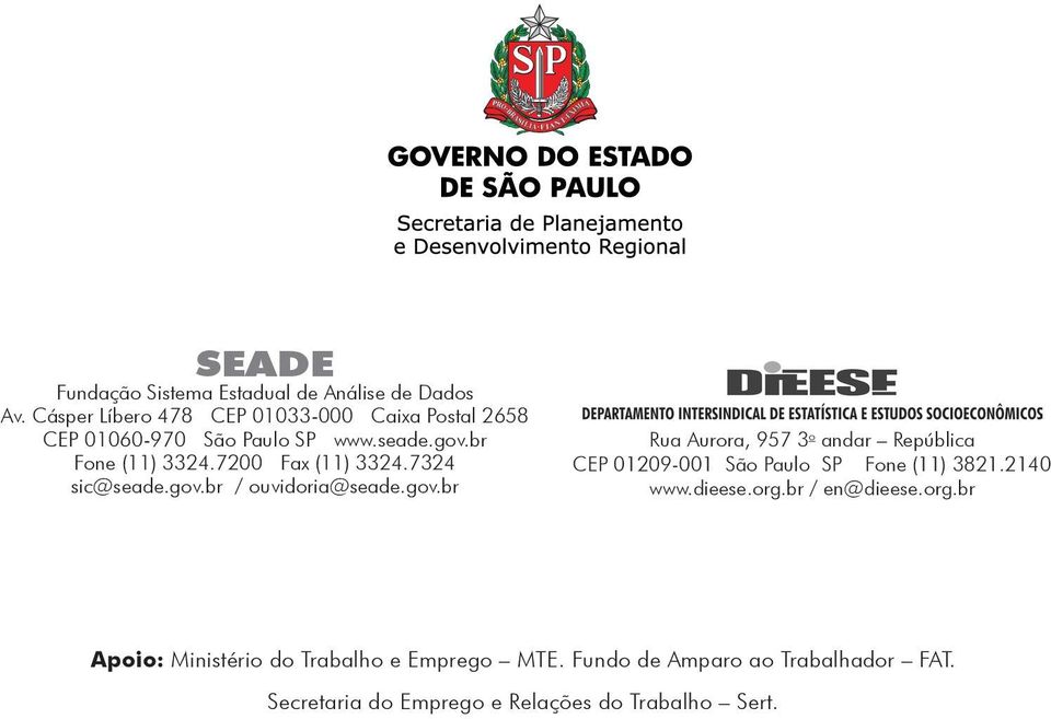 7200 Fax (11) 3324.7324 sic@seade.gov.br / ouvidoria@seade.gov.br Rua Aurora, 957 3 o andar República CEP 01209-001 São Paulo SP Fone (11) 3821.