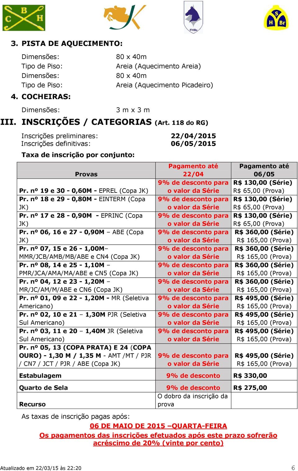 nº 18 e 29-0,80M - EINTERM (Copa JK) Pr. nº 17 e 28-0,90M - EPRINC (Copa JK) Pr. nº 06, 16 e 27-0,90M ABE (Copa JK) Pr. nº 07, 15 e 26-1,00M MMR/JCB/AMB/MB/ABE e CN4 (Copa JK) Pr.