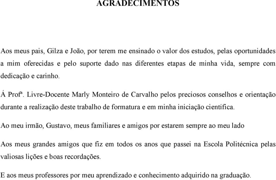 Livre-Docente Marly Monteiro de Carvalho pelos preciosos conselhos e orientação durante a realização deste trabalho de formatura e em minha iniciação científica.