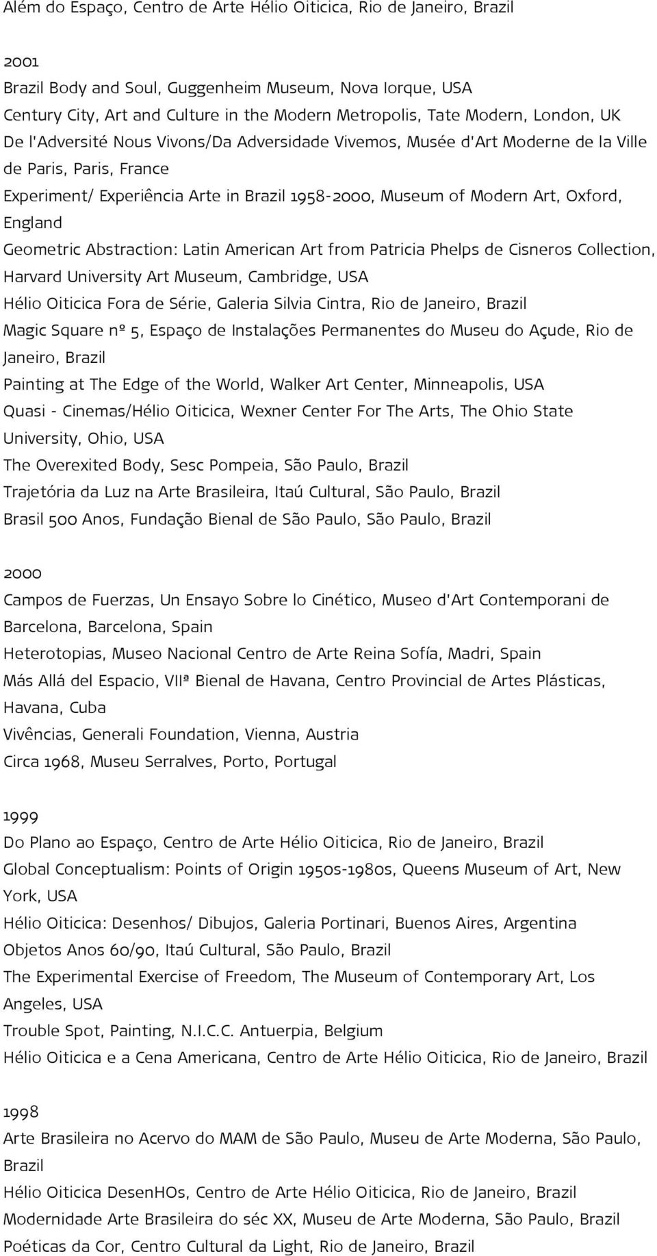 Abstraction: Latin American Art from Patricia Phelps de Cisneros Collection, Harvard University Art Museum, Cambridge, USA Hélio Oiticica Fora de Série, Galeria Silvia Cintra, Rio de Janeiro, Magic