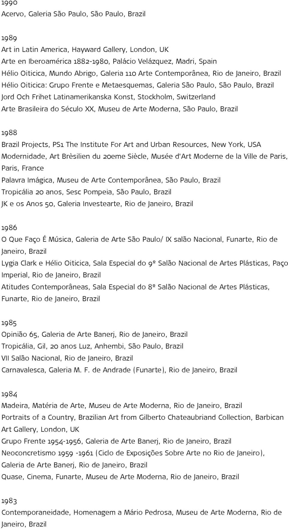 Século XX, Museu de Arte Moderna, São Paulo, 1988 Projects, PS1 The Institute For Art and Urban Resources, New York, USA Modernidade, Art Brèsilien du 20eme Siècle, Musée d'art Moderne de la Ville de