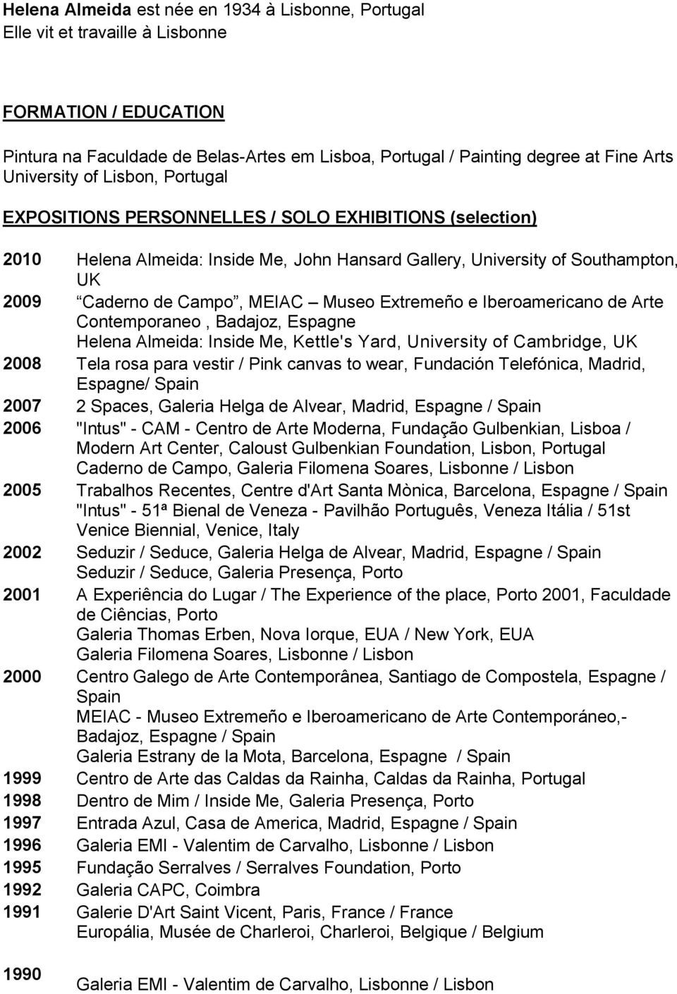 Museo Extremeño e Iberoamericano de Arte Contemporaneo, Badajoz, Espagne Helena Almeida: Inside Me, Kettle's Yard, University of Cambridge, UK 2008 Tela rosa para vestir / Pink canvas to wear,