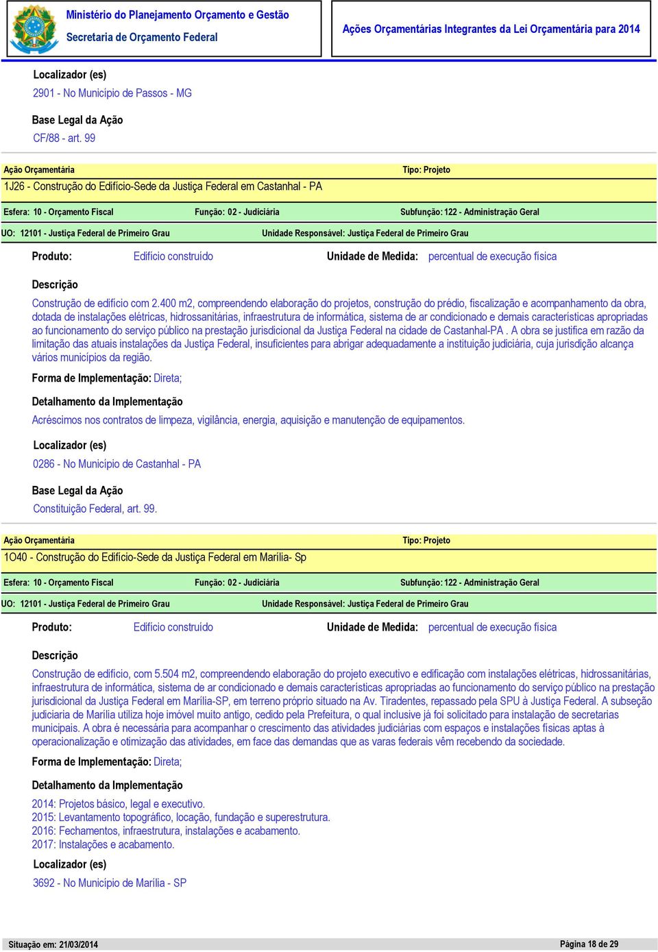 ar condicionado e demais características apropriadas ao funcionamento do serviço público na prestação jurisdicional da Justiça Federal na cidade de Castanhal-PA.