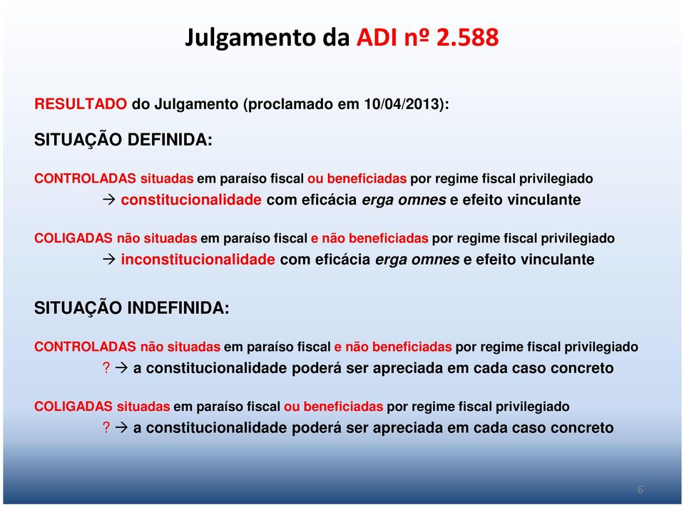 com eficácia erga omnes e efeito vinculante COLIGADAS não situadas em paraíso fiscal e não beneficiadas por regime fiscal privilegiado inconstitucionalidade com eficácia erga omnes e