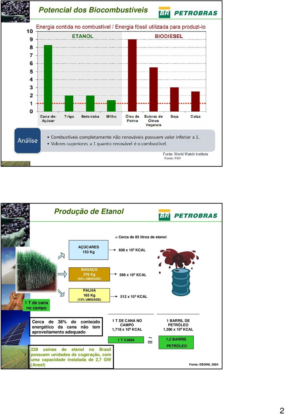 cana não tem aproveitamento adequado 228 usinas de etanol no Brasil possuem unidades de cogeração, com uma capacidade instalada de 2,7