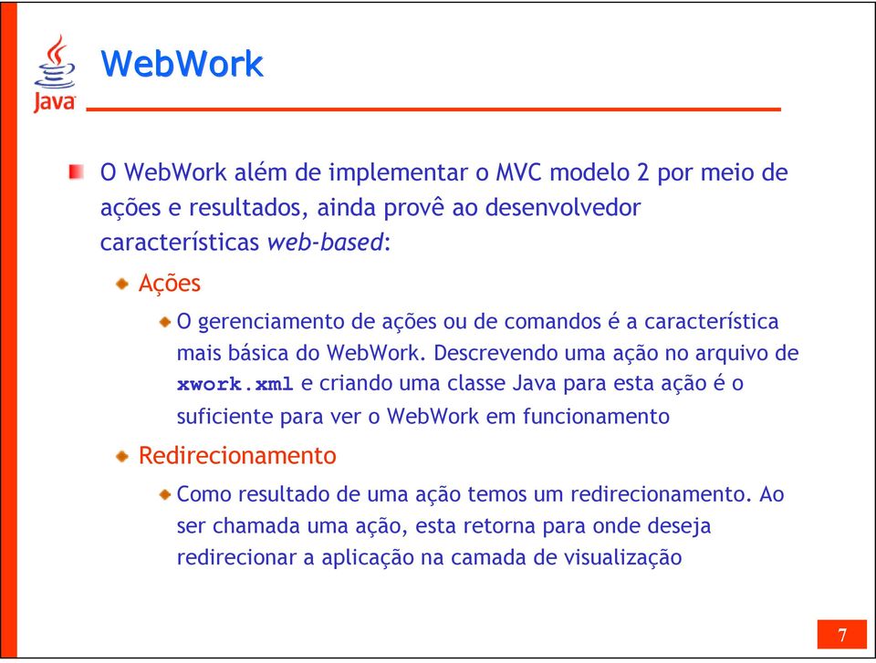 Descrevendo uma ação no arquivo de xwork.