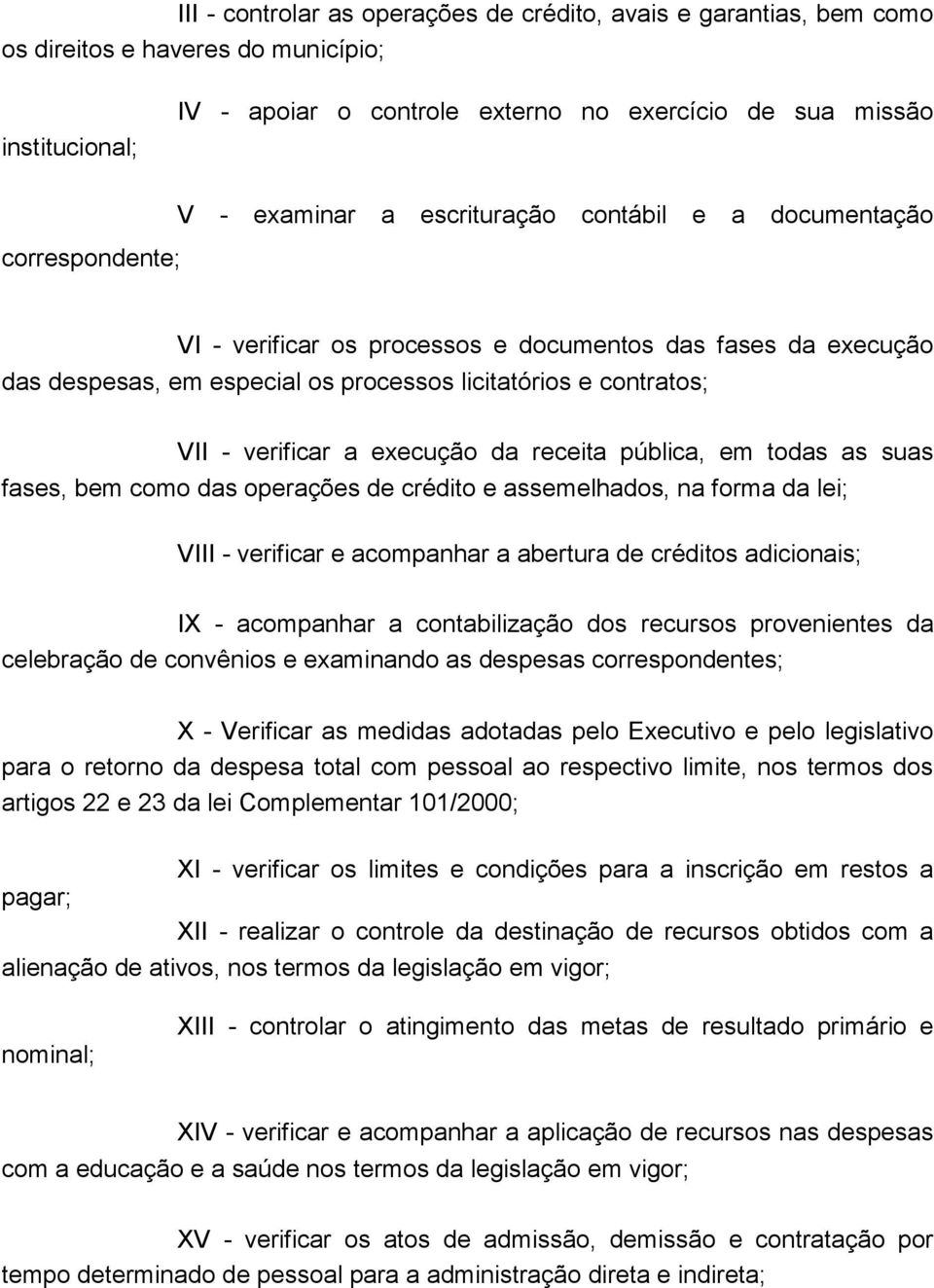 execução da receita pública, em todas as suas fases, bem como das operações de crédito e assemelhados, na forma da lei; VIII - verificar e acompanhar a abertura de créditos adicionais; IX -