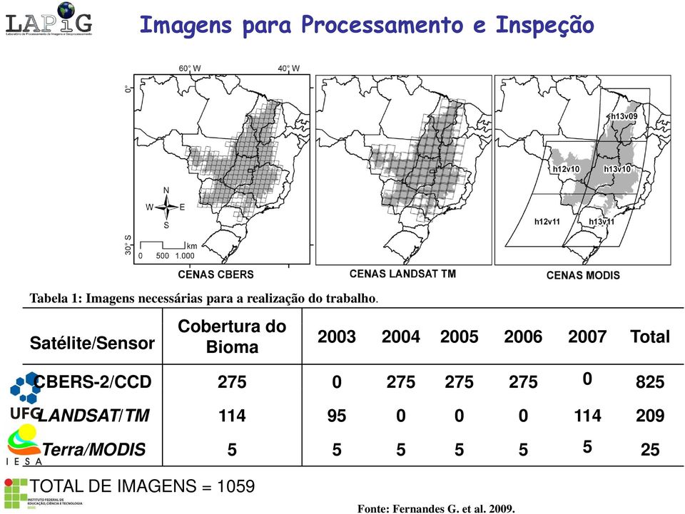 Satélite/Sensor Cobertura do Bioma 2003 2004 2005 2006 2007 Total CBERS-2/CCD