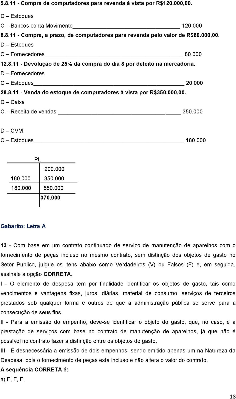 D Caixa C Receita de vendas 350.000 D CVM C Estoques 180.000 PL 200.000 180.000 350.000 180.000 550.000 370.