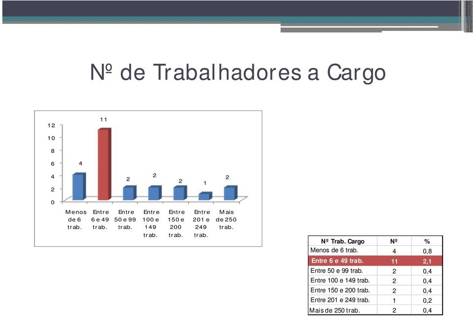 Mais de 250 trab. Nº Trab. Cargo Nº % Menos de 6 trab. 4 0,8 Entre 6 e 49 trab.