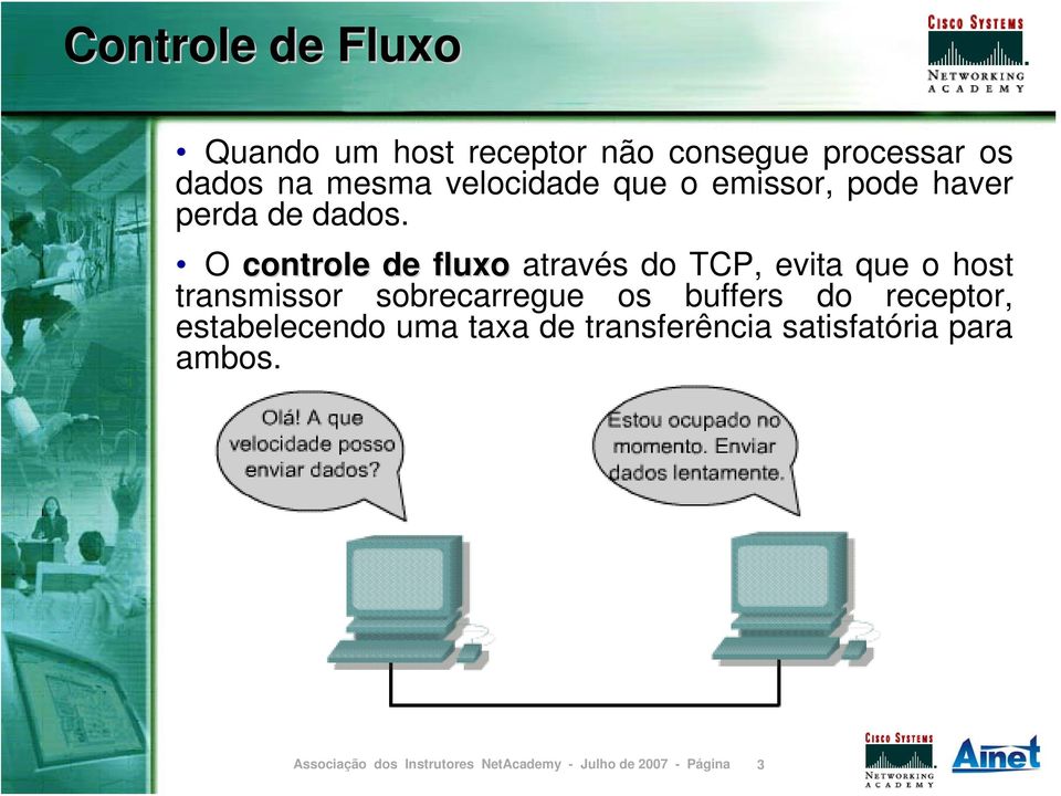 O controle de fluxo controle de fluxo através do TCP, evita que o host
