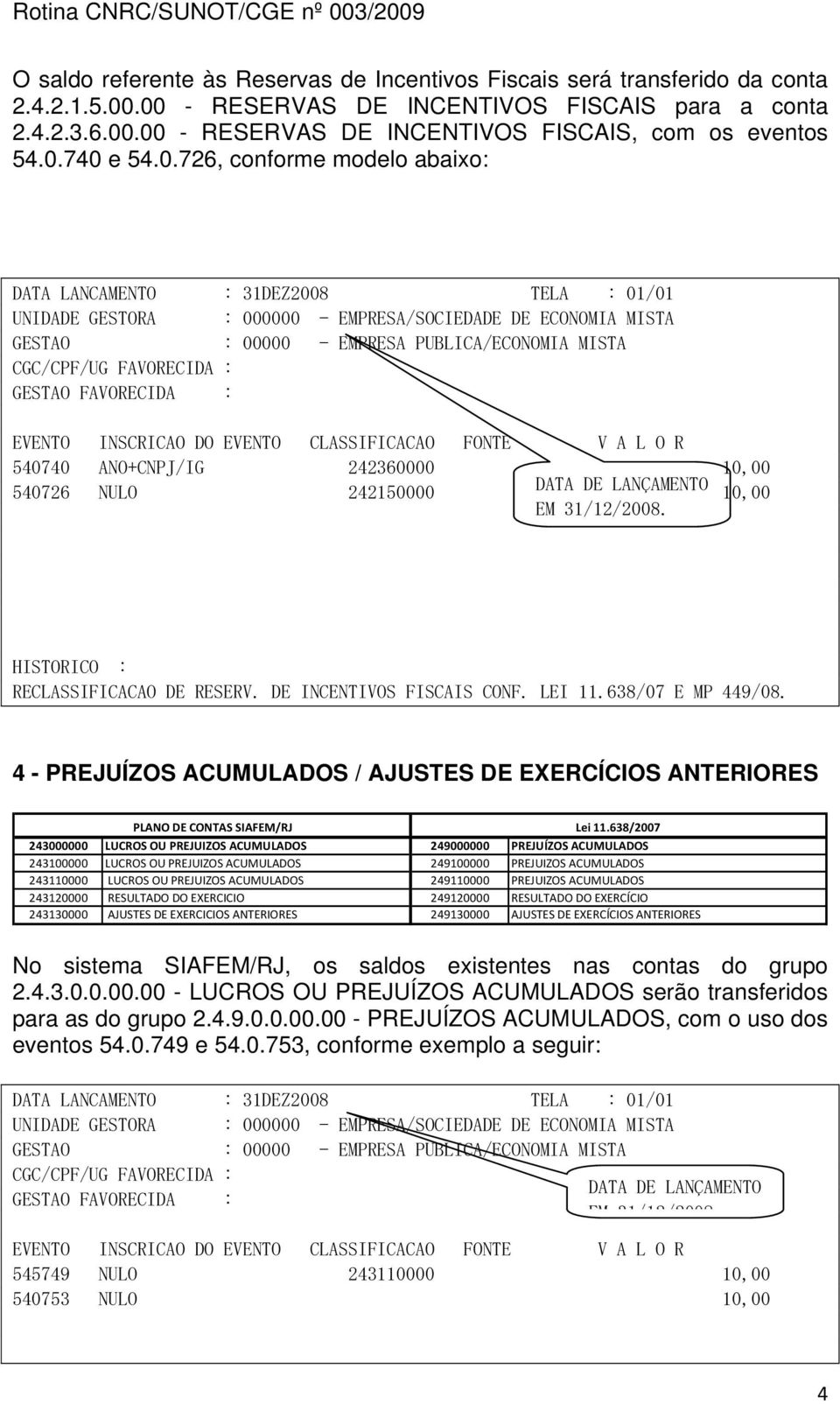 638/07 E MP 449/08. 4 - PREJUÍZOS ACUMULADOS / AJUSTES DE EXERCÍCIOS ANTERIORES PLANO DE CONTAS SIAFEM/RJ Lei 11.