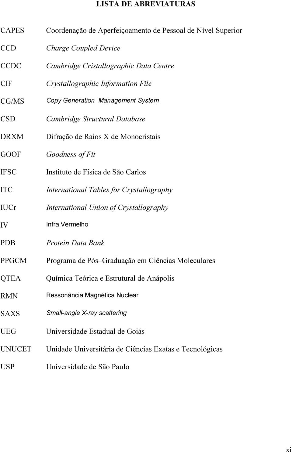 de Física de São Carlos International Tables for Crystallography International Union of Crystallography Infra Vermelho Protein Data Bank Programa de Pós Graduação em Ciências Moleculares Química