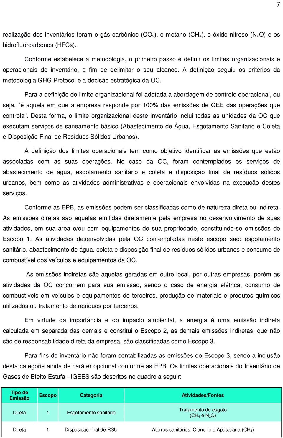 A definição seguiu os critérios da metodologia GHG Protocol e a decisão estratégica da OC.