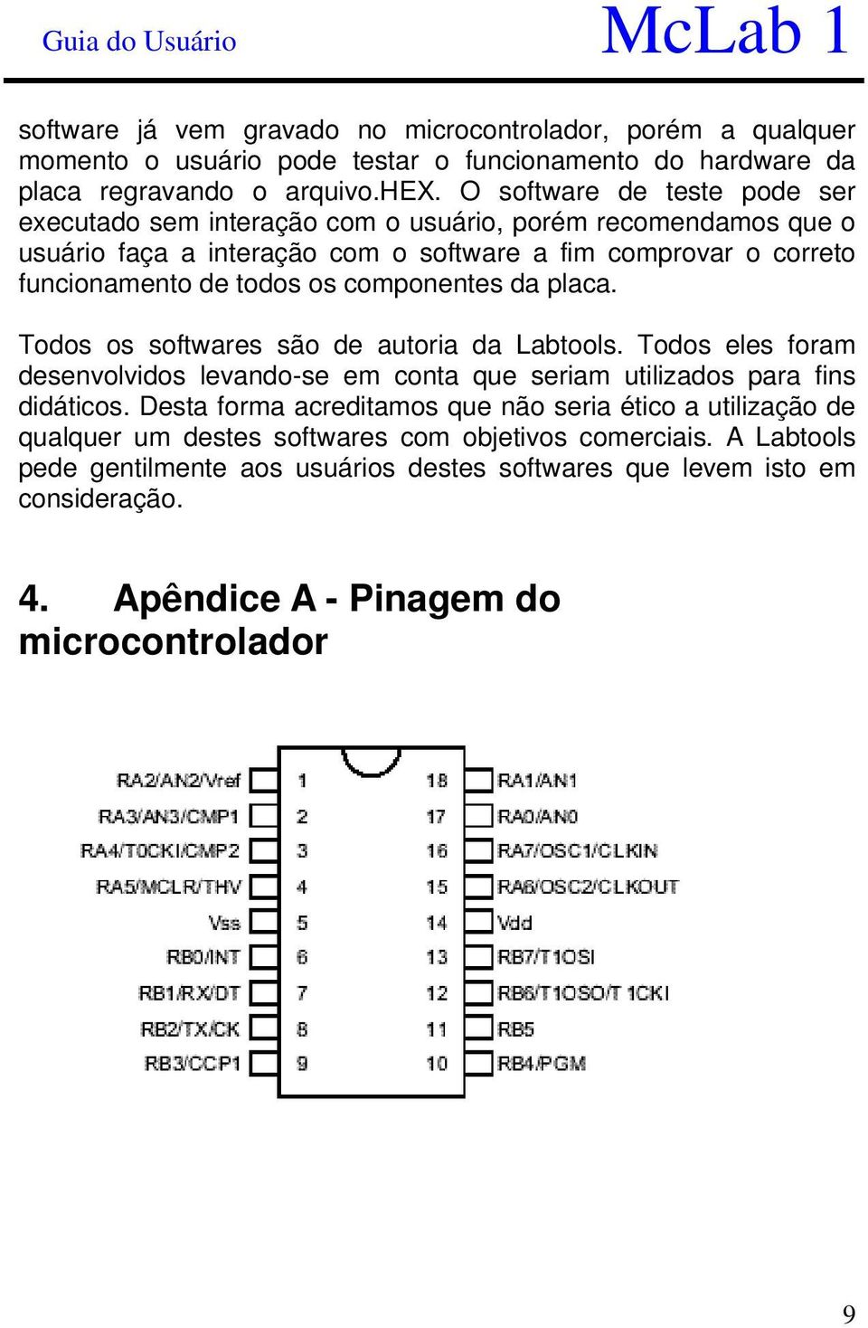 componentes da placa. Todos os softwares são de autoria da Labtools. Todos eles foram desenvolvidos levando-se em conta que seriam utilizados para fins didáticos.