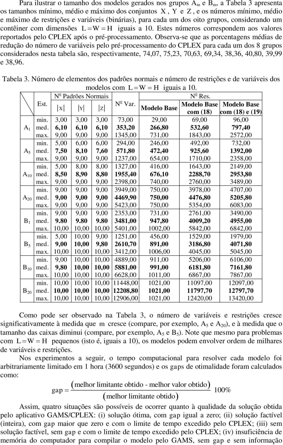 Observa-se que as porcentagens édas de redução do núero de varáves pelo pré-processaento do CPLEX para cada u dos 8 grupos consderados nesta tabela são, respectvaente, 74,07, 75,23, 70,63, 69,34,