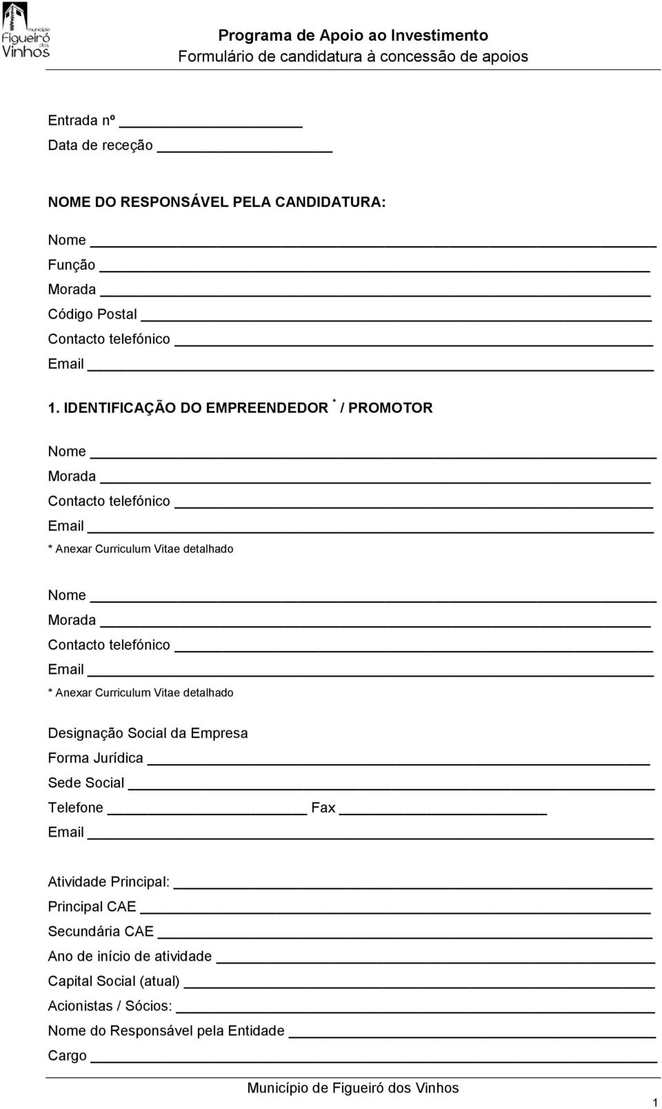 telefónico * Anexar Curriculum Vitae detalhado Designação Social da Empresa Forma Jurídica Sede Social Telefone Fax Atividade