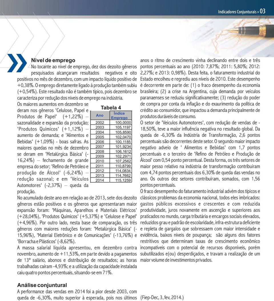 Este resultado não é também típico, pois dezembro se caracteriza por redução dos níveis de emprego na indústria.