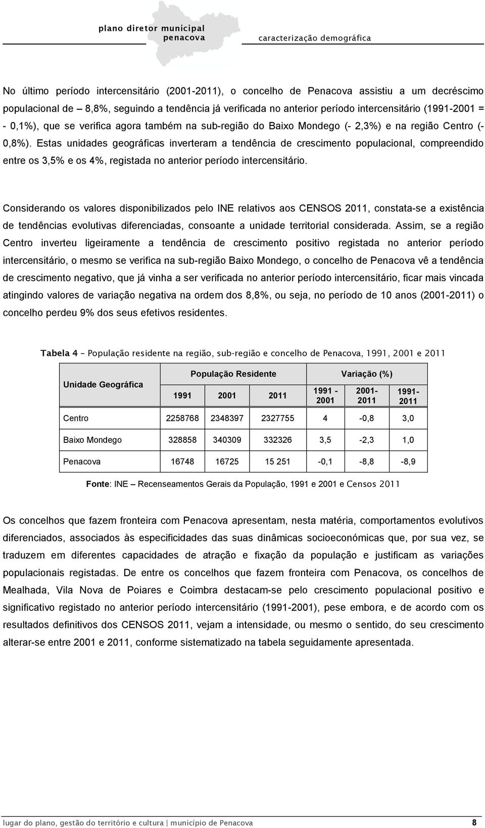 Estas unidades geográficas inverteram a tendência de crescimento populacional, compreendido entre os 3,5% e os 4%, registada no anterior período intercensitário.